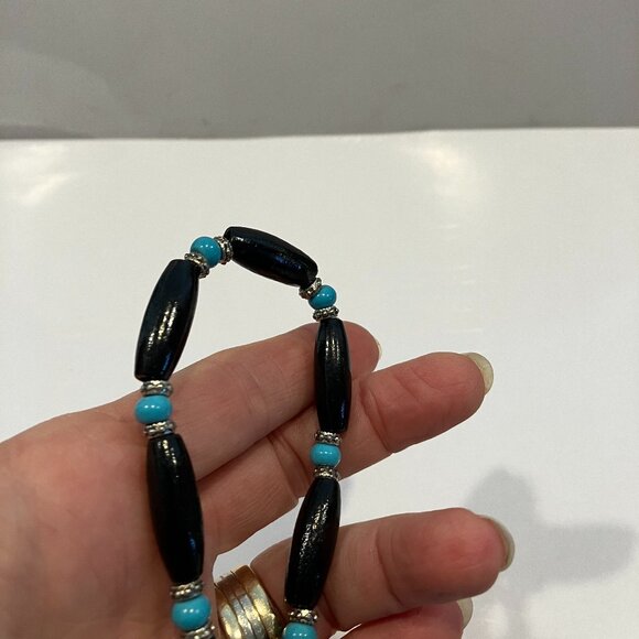 Choker Wood and Turquoise Beads 18.5 inches long Handmade Brand New - Picture 4 of 10